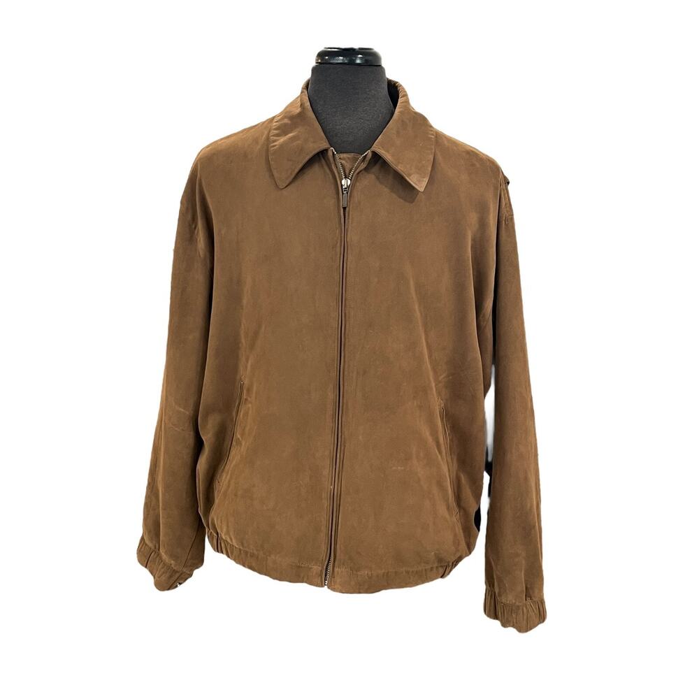 Gary Player Faux Suede Jacket Mens XL Brown Golf Bomber Lined Y2K EUC